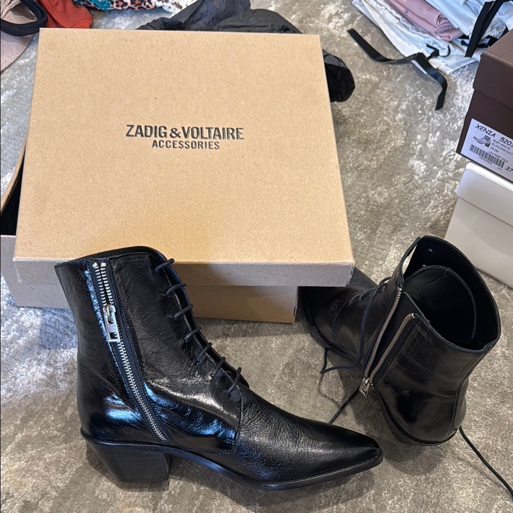 Zadig & Voltaire Black Leather Ankle Boots